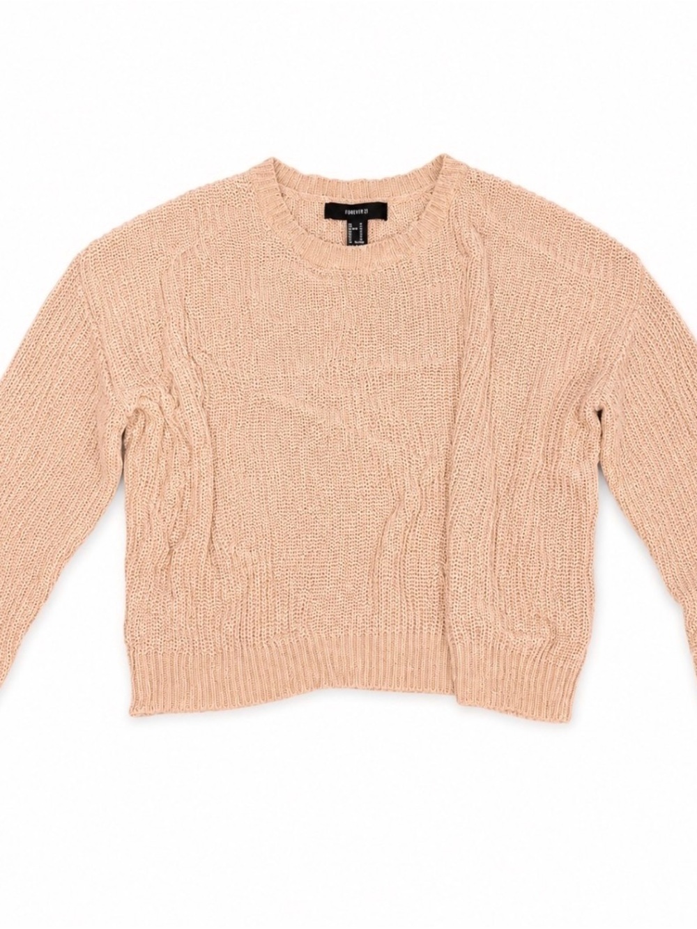 Forever 21 Tan Cable Knit Crewneck Sweater — Size M
